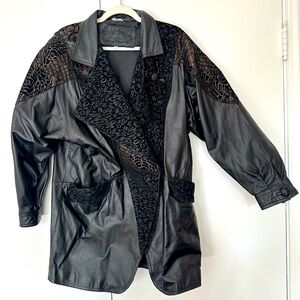 Vintage Black Genuine Leather Jacket with Suede Accents